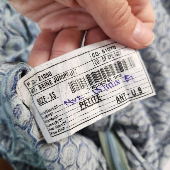 Blank London Anthropologie Seine Blue Motif Jumpsuit Flowy Women's Petite XS - Picture 12 of 12